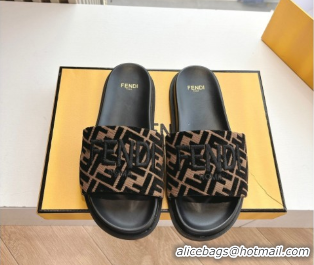 Trendy Design Fendi Flat Slides Sandal in FF Canvas Black 0605058