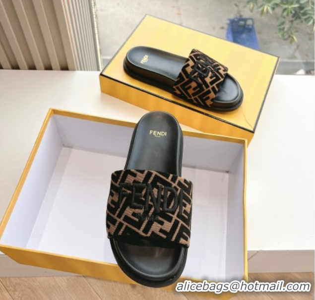 Trendy Design Fendi Flat Slides Sandal in FF Canvas Black 0605058
