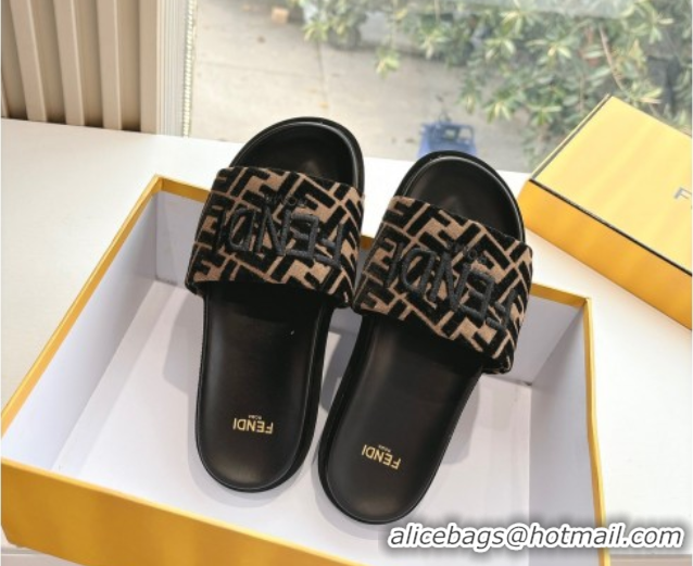 Trendy Design Fendi Flat Slides Sandal in FF Canvas Black 0605058