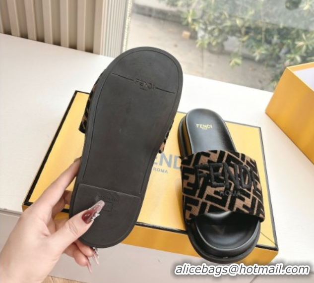 Trendy Design Fendi Flat Slides Sandal in FF Canvas Black 0605058