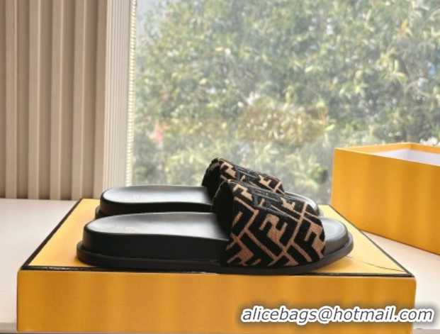 Trendy Design Fendi Flat Slides Sandal in FF Canvas Black 0605058