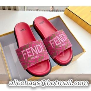 Charming Fendi Flat Slides Sandal in FF Canvas Pink 0605059