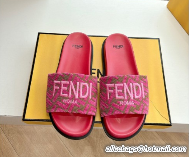 Charming Fendi Flat Slides Sandal in FF Canvas Pink 0605059