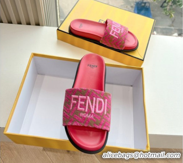 Charming Fendi Flat Slides Sandal in FF Canvas Pink 0605059