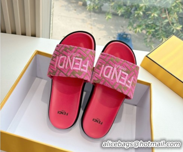 Charming Fendi Flat Slides Sandal in FF Canvas Pink 0605059
