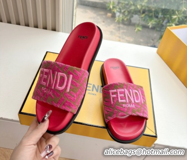 Charming Fendi Flat Slides Sandal in FF Canvas Pink 0605059
