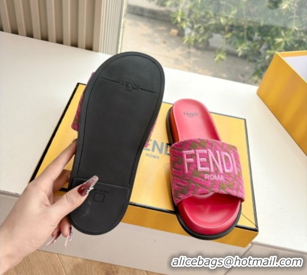Charming Fendi Flat Slides Sandal in FF Canvas Pink 0605059