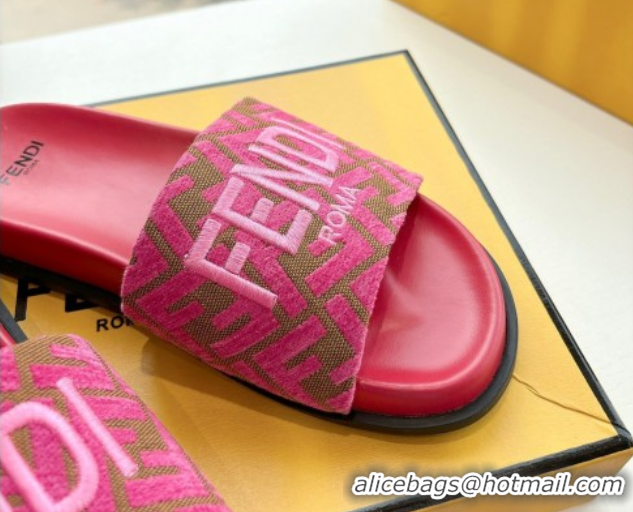 Charming Fendi Flat Slides Sandal in FF Canvas Pink 0605059