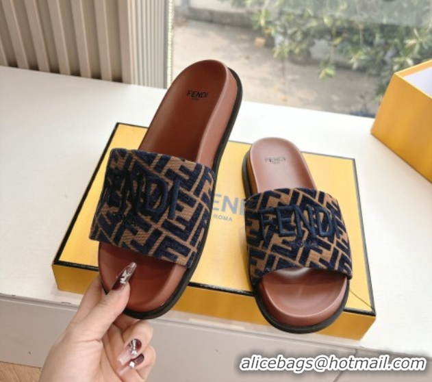 Best Grade Fendi Flat Slides Sandal in FF Canvas Brown 0605060