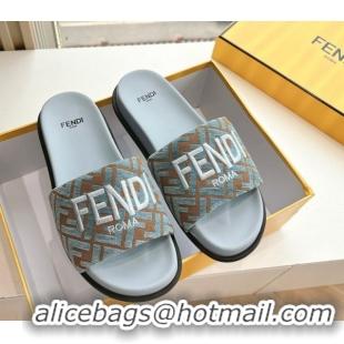 Most Popular Fendi Flat Slides Sandal in FF Canvas Blue 0605061