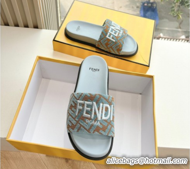Most Popular Fendi Flat Slides Sandal in FF Canvas Blue 0605061