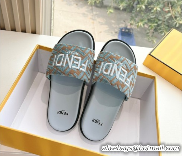 Most Popular Fendi Flat Slides Sandal in FF Canvas Blue 0605061