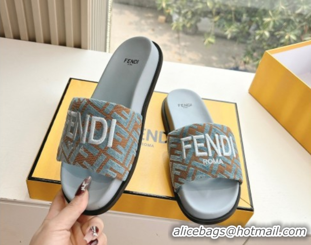 Most Popular Fendi Flat Slides Sandal in FF Canvas Blue 0605061