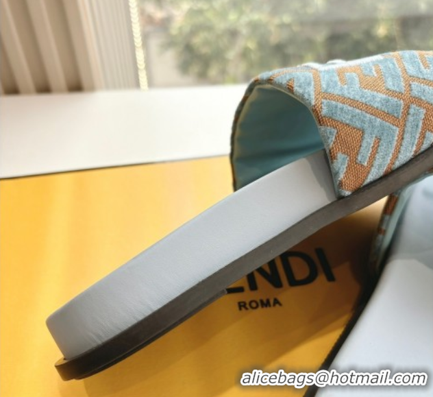 Most Popular Fendi Flat Slides Sandal in FF Canvas Blue 0605061