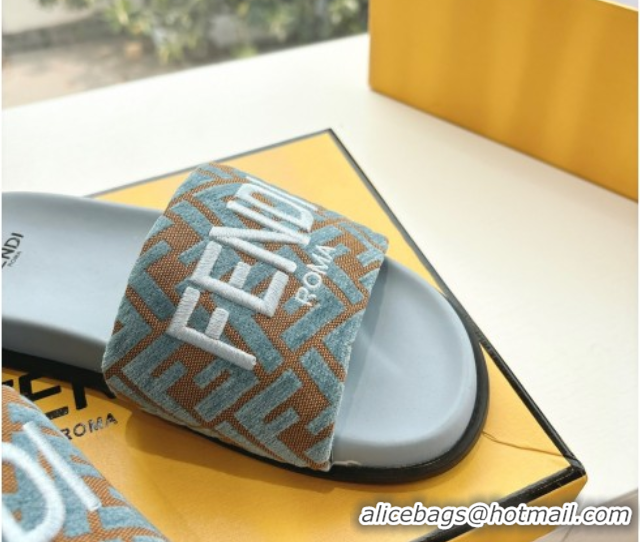 Most Popular Fendi Flat Slides Sandal in FF Canvas Blue 0605061