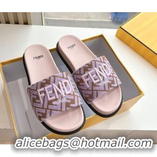 Durable Fendi Flat Slides Sandal in FF Canvas Purple 0605062