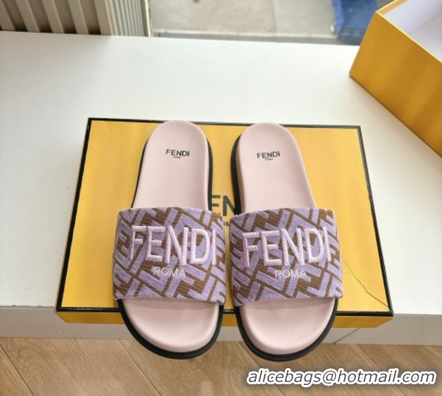 Durable Fendi Flat Slides Sandal in FF Canvas Purple 0605062