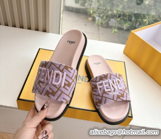 Durable Fendi Flat Slides Sandal in FF Canvas Purple 0605062