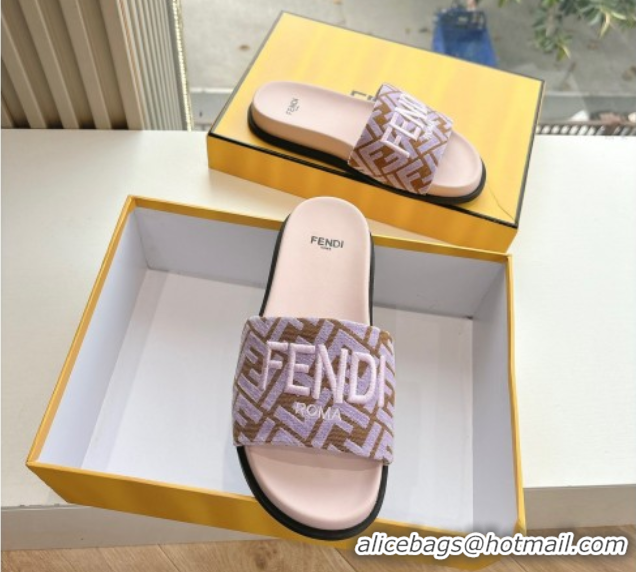 Durable Fendi Flat Slides Sandal in FF Canvas Purple 0605062