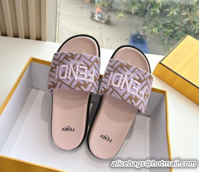 Durable Fendi Flat Slides Sandal in FF Canvas Purple 0605062