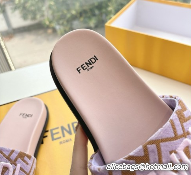 Durable Fendi Flat Slides Sandal in FF Canvas Purple 0605062