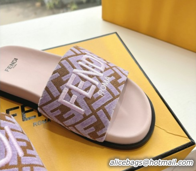 Durable Fendi Flat Slides Sandal in FF Canvas Purple 0605062