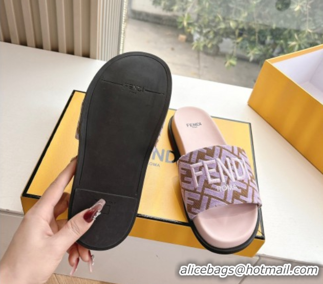 Durable Fendi Flat Slides Sandal in FF Canvas Purple 0605062