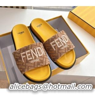Grade Quality Fendi Flat Slides Sandal in FF Canvas Yellow 0605063