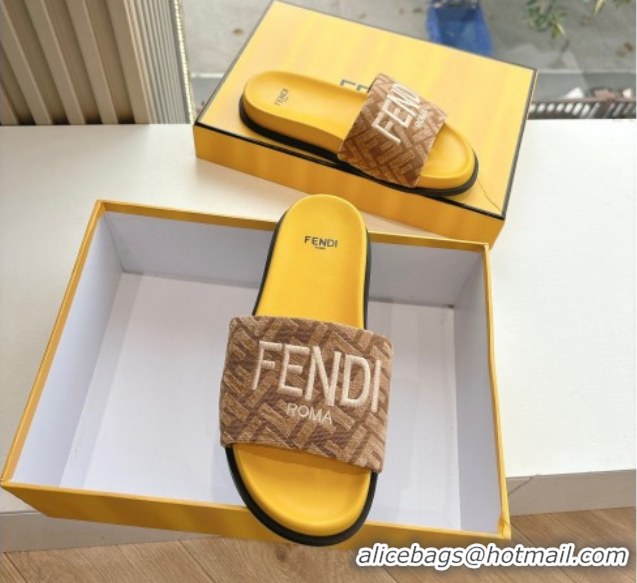 Grade Quality Fendi Flat Slides Sandal in FF Canvas Yellow 0605063