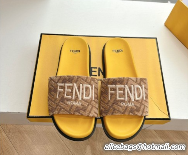 Grade Quality Fendi Flat Slides Sandal in FF Canvas Yellow 0605063