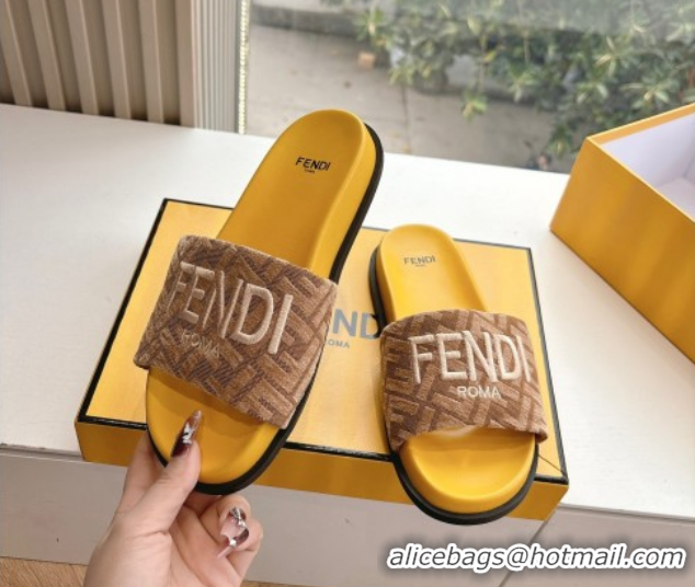Grade Quality Fendi Flat Slides Sandal in FF Canvas Yellow 0605063