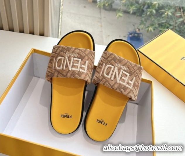Grade Quality Fendi Flat Slides Sandal in FF Canvas Yellow 0605063