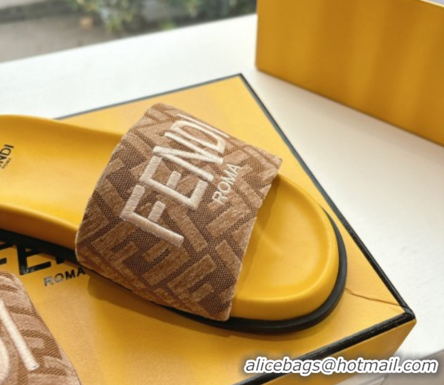 Grade Quality Fendi Flat Slides Sandal in FF Canvas Yellow 0605063