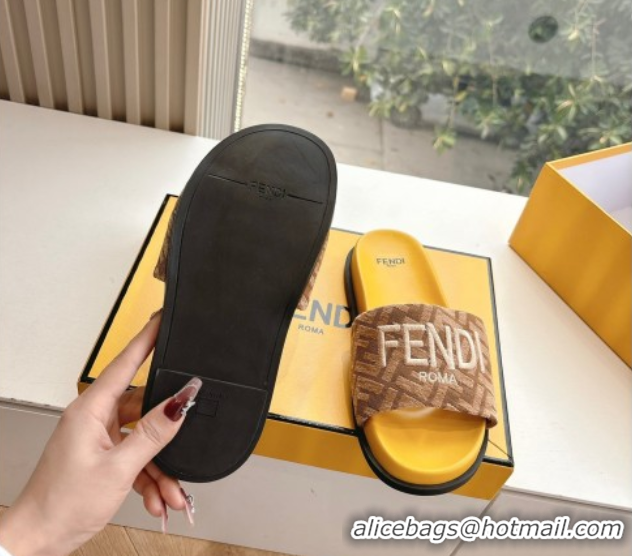 Grade Quality Fendi Flat Slides Sandal in FF Canvas Yellow 0605063