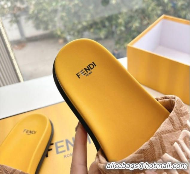 Grade Quality Fendi Flat Slides Sandal in FF Canvas Yellow 0605063