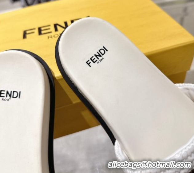 Low Cost Fendi Flat Slides Sandal in Woven Straw-Like White 0605065