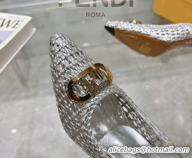 Charming Fendi Slingback Pumps 8cm in Woven Nappa Leather Silver 0605071