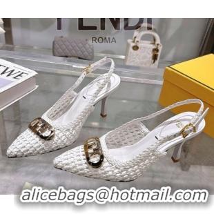 Unique Style Fendi Slingback Pumps 8cm in Woven Nappa Leather White 0605072