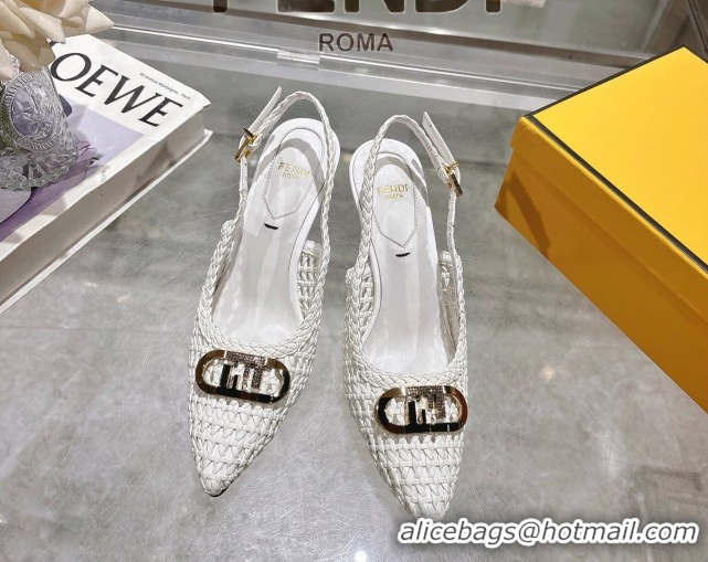 Unique Style Fendi Slingback Pumps 8cm in Woven Nappa Leather White 0605072