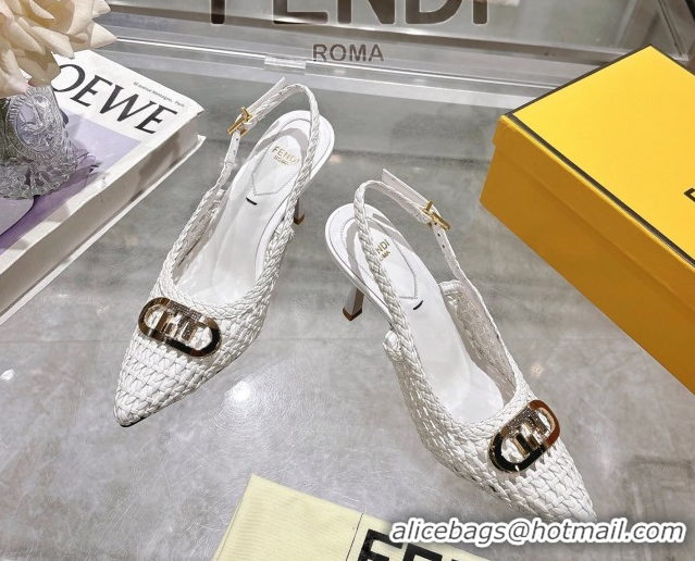 Unique Style Fendi Slingback Pumps 8cm in Woven Nappa Leather White 0605072