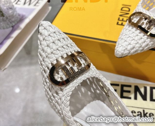 Unique Style Fendi Slingback Pumps 8cm in Woven Nappa Leather White 0605072