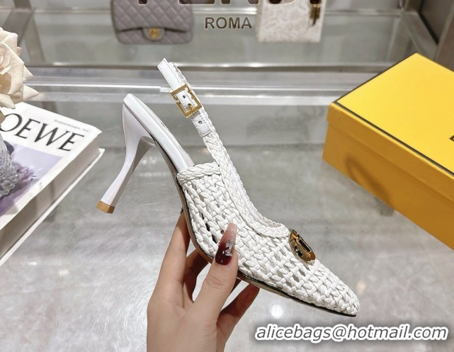 Unique Style Fendi Slingback Pumps 8cm in Woven Nappa Leather White 0605072