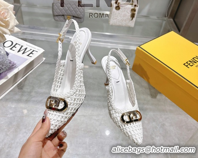 Unique Style Fendi Slingback Pumps 8cm in Woven Nappa Leather White 0605072