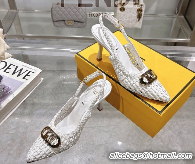Unique Style Fendi Slingback Pumps 8cm in Woven Nappa Leather White 0605072