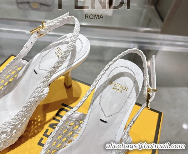 Unique Style Fendi Slingback Pumps 8cm in Woven Nappa Leather White 0605072