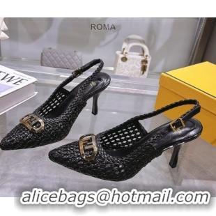 Good Quality Fendi Slingback Pumps 8cm in Woven Nappa Leather Black 0605073