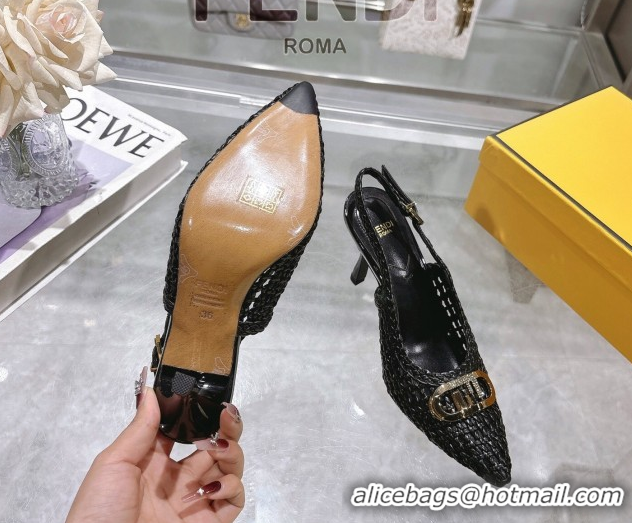 Good Quality Fendi Slingback Pumps 8cm in Woven Nappa Leather Black 0605073