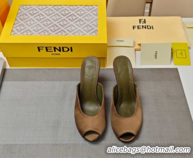 Stylish Fendi Arco Wedge Slides Sandal 8.5cm in Satin Khaki 0710053