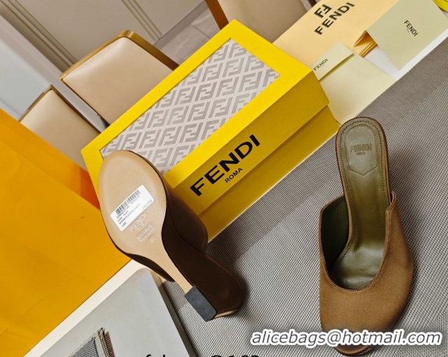 Stylish Fendi Arco Wedge Slides Sandal 8.5cm in Satin Khaki 0710053