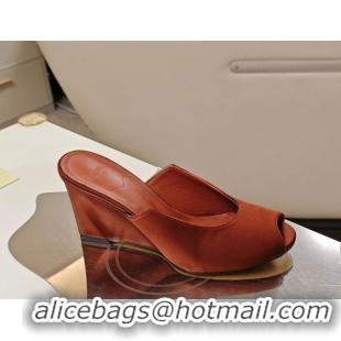 Pretty Style Fendi Arco Wedge Slides Sandal 8.5cm in Satin Gold-Tone Brown 0710054